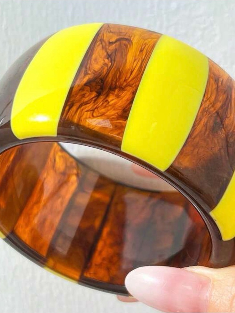 Yellow and Brown Resin Wide Bangle Bracelet